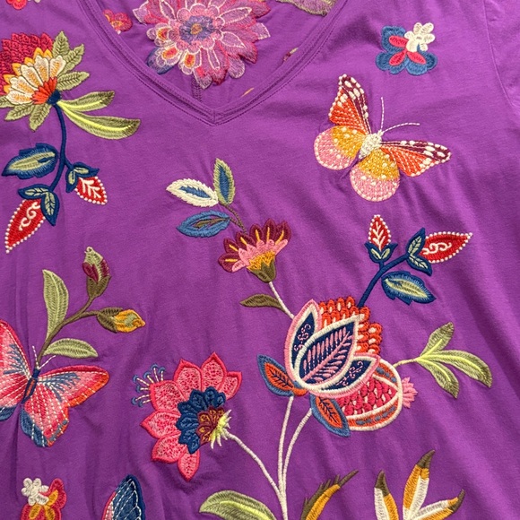Johnny Was Vivid Purple Embroidered Tee - Picture 3 of 5